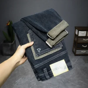 Casual Trendy Fashion Jeans Men's Slim Fit Stretchy Denim Pants Small Footed Elastic Waist Breathable Quick Dry
