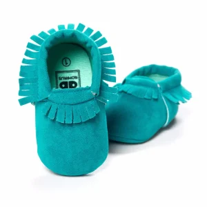 Turquoise Baby Shoes Handmade Soft Anti-Slip Newborn First Walkers Bebe Moccasin