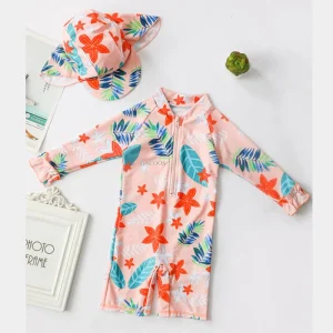 2024 UV Baby Girl Swimsuit One Piece Swimming Jumpsuit Ruffles Bathing Suit SPF 50 Long Sleeve Kids Swimwear for Boys 1-7 Years