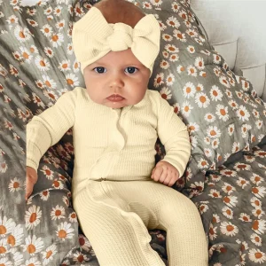 2 Month Old Boy Clothes Girls Romper Solid Clothes Infant Boys Baby Headband 2PCS Ribbed Outfits 6 Month Boy Clothes Fall