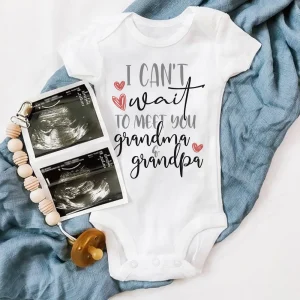 I Can't Wait To Meet You Grandma & Grandpa Infant Bodysuit Pregnancy Announcement Romper Baby Reveal Clothes for Grandparents