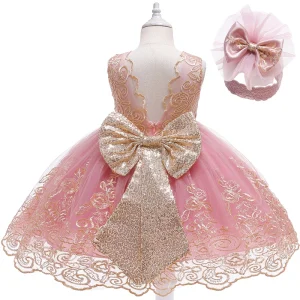 Baby Girl Dress Sequin Bow Mesh Tutu Dress Girl baptism Birthday Party Lace Princess Dress Baby Girl Dress Gown Costume Clothing