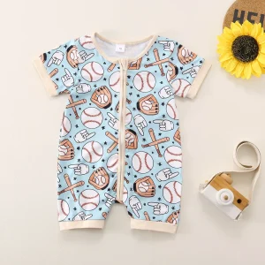 Rompers Infant Boys Girls Short Sleeve Cartoon Baseball Prints Romper Newborn Jumpsuit Clothes Clothes 18 Month Old Girl